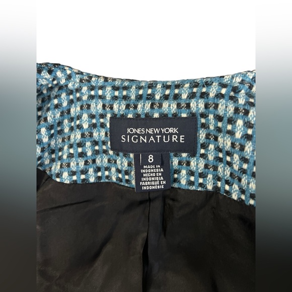LN Jones New York signature jacket blazer suit tweed 8 Wool Velvet buttons Blue - Picture 6 of 10